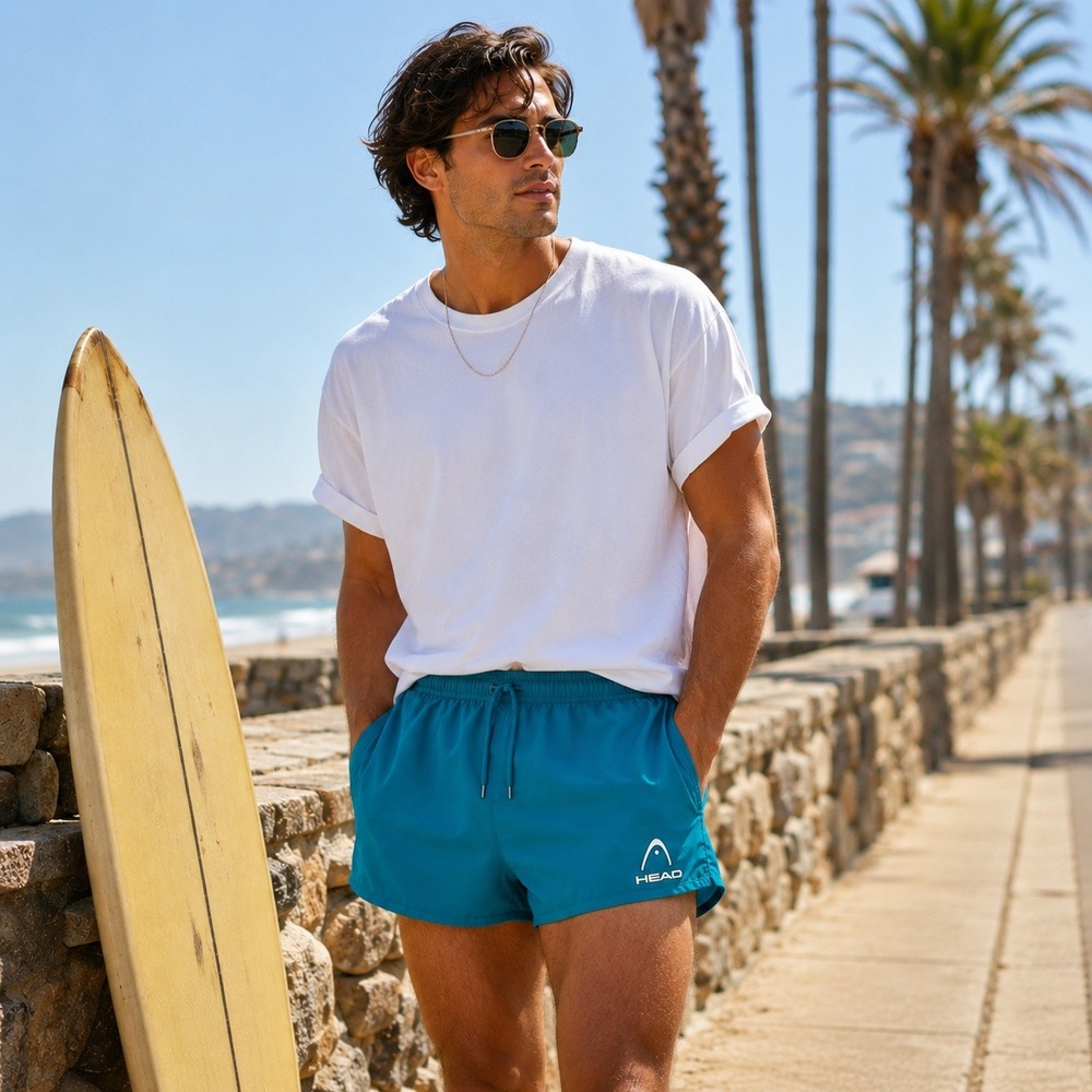Vintage HEAD Mens XL Teal Nylon Tennis Running Shorts Retro 90s Lined Pockets 3"